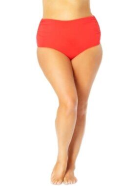 ANNE COLE Red Stretch Ruched Lined Convertible Full Coverage High Waist 20W NWT